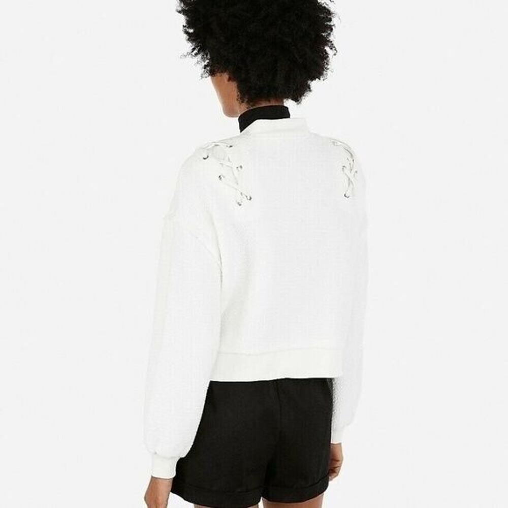 New nwt EXPRESS SALE OLIVIA CULPO LACE UP JACKET solid white zip bomber zip up - Picture 6 of 10